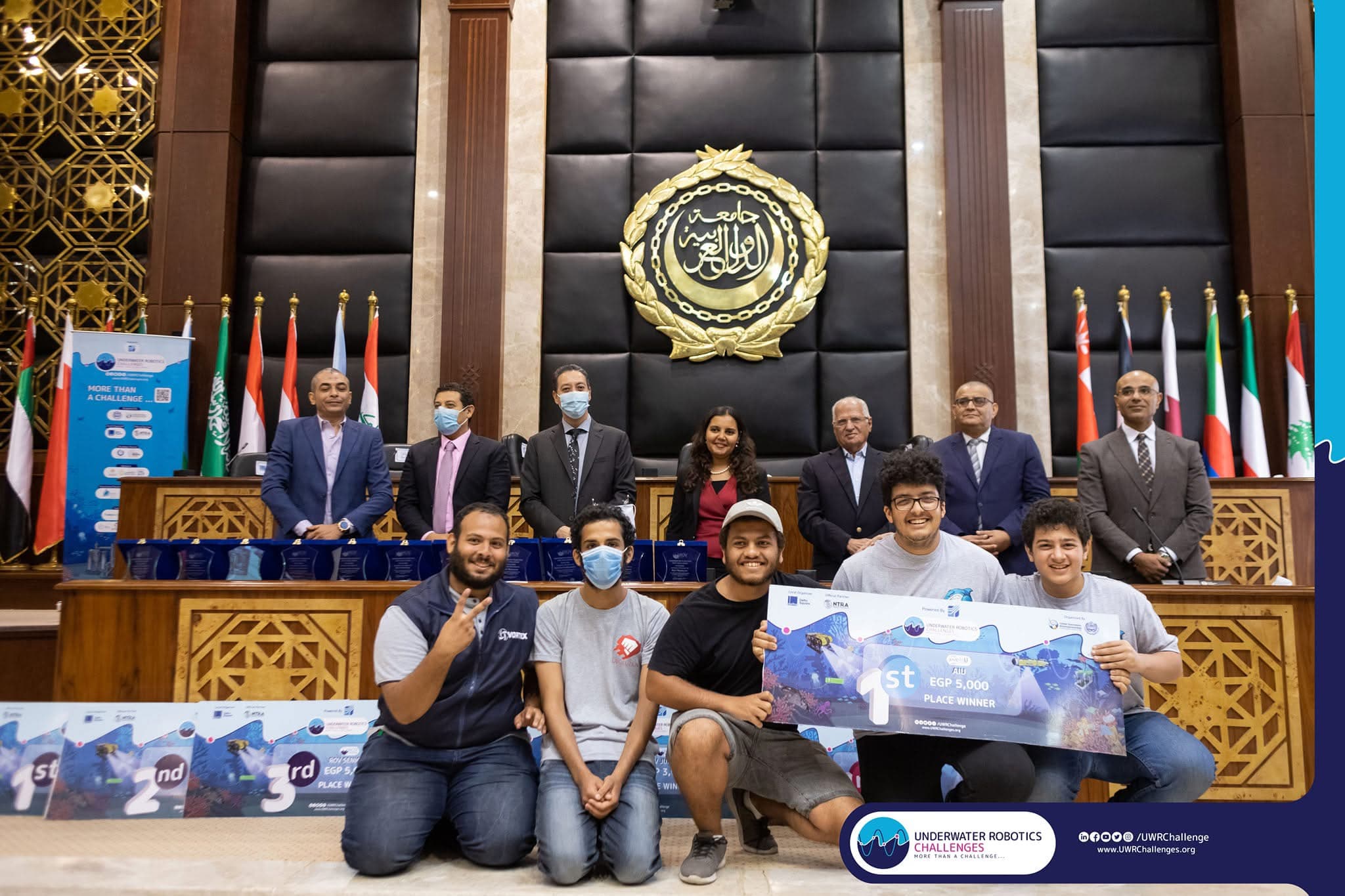 Our team at the Underwater Robotics Challenges ceremony with a first-place award